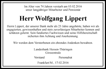 Traueranzeige von Wolfgang Lippert von  Kreisanzeiger