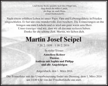 Traueranzeige von Martin Josef Seipel von VRM Trauer