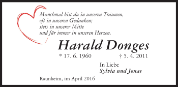 Traueranzeige von Harald Donges von  Mainspitze