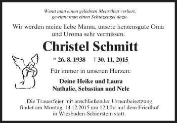 Traueranzeige von Christel Schmitt von  Wiesbaden komplett