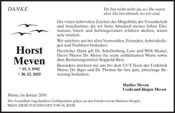 Traueranzeige von Horst Meven von  Allgemeine Zeitung Mainz