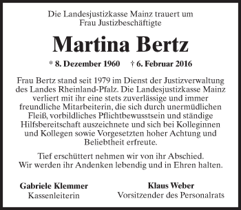 Traueranzeige von Martina Bertz von trauer.rmp.de