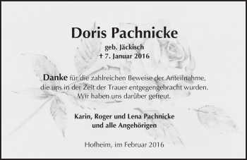 Traueranzeige von Doris Pachnicke von  Bürstädter Zeitung