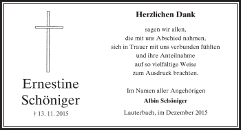 Traueranzeige von Ernestine Schöniger von VRM Trauer