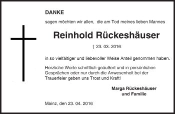 Traueranzeige von Reinhold Rückeshäuser von  Allgemeine Zeitung Mainz