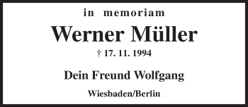 Traueranzeige von Werner Müller von  Wiesbaden komplett