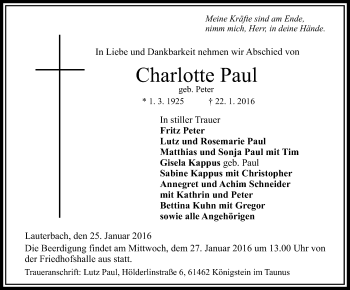 Traueranzeige von Charlotte Paul von VRM Trauer
