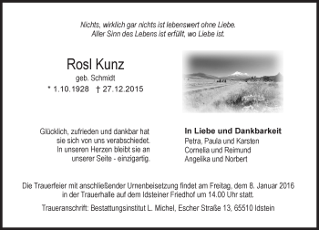 Traueranzeige von Rosl Kunz von  Idsteiner Zeitung