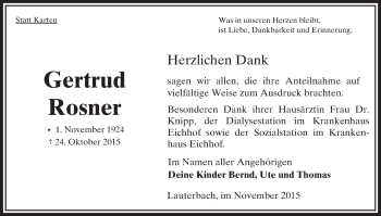 Traueranzeige von Gertrud Rosner von VRM Trauer