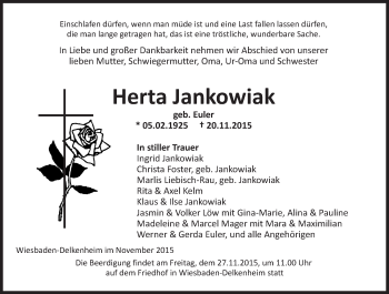 Traueranzeige von Herta Jankowiak von  Wiesbaden komplett