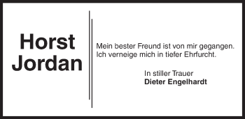 Traueranzeige von Horst Jordan von  Allgemeine Zeitung Mainz
