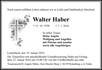 Traueranzeige von Walter Haber von VRM Trauer