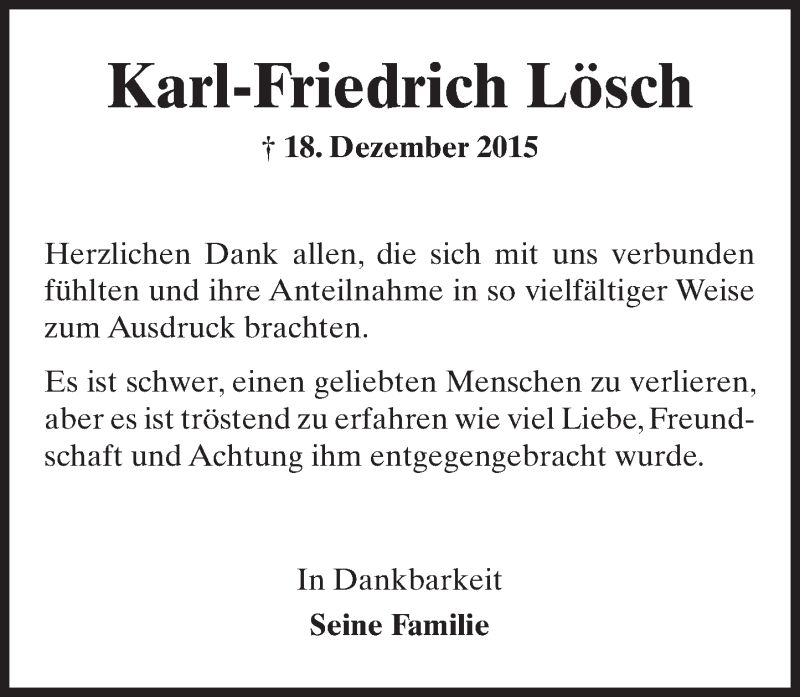  Traueranzeige für Karl-Friedrich Lösch vom 09.01.2016 aus  Wiesbaden komplett