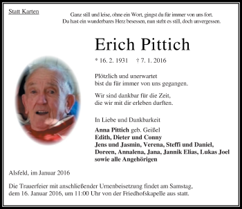 Traueranzeige von Erich Pittich von VRM Trauer