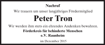 Traueranzeige von Peter Tron von  Mainspitze