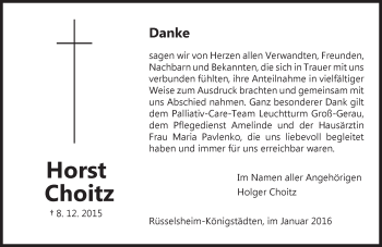 Traueranzeige von Horst Choitz von  Mainspitze