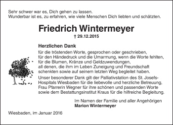 Traueranzeige von Friedrich Wintermeyer von  Wiesbaden komplett