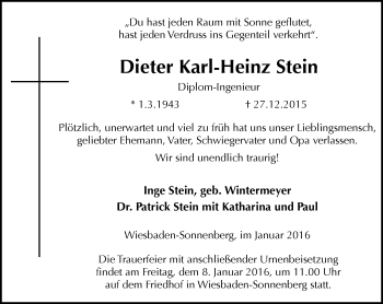 Traueranzeige von Dieter Karl-Heinz Stein von  Wiesbaden komplett