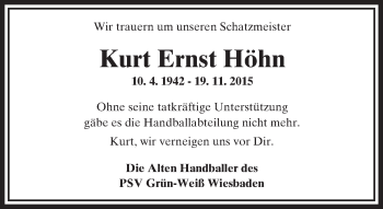 Traueranzeige von Kurt Ernst Höhn von  Wiesbaden komplett