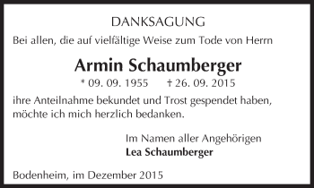 Traueranzeige von Armin Schaumberger von  Allgemeine Zeitung Mainz