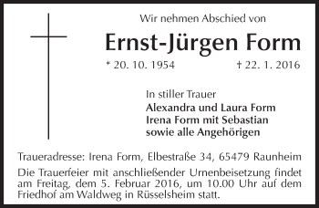 Traueranzeige von Ernst-Jürgen Form von  Mainspitze