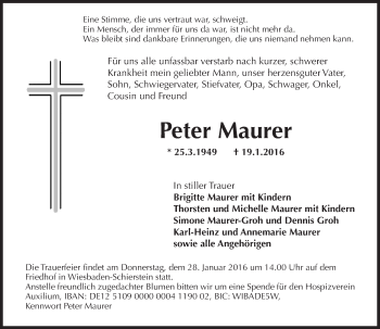 Traueranzeige von Peter Maurer von  Wiesbaden komplett