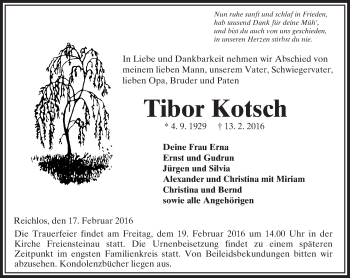 Traueranzeige von Tibor Kotsch von VRM Trauer