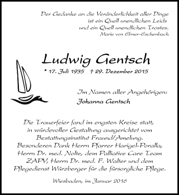 Traueranzeige von Ludwig Gentsch von  Wiesbaden komplett