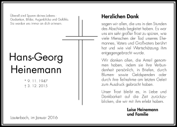 Traueranzeige von Hans-Georg Heinemann von  OK Oberhessen Kurier