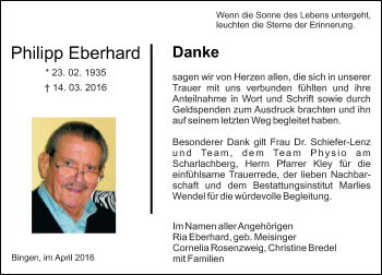 Traueranzeige von Philipp Eberhard von  Allgemeine  Zeitung Ingelheim-Bingen