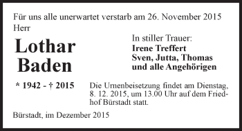 Traueranzeige von Lothar Baden von  Bürstädter Zeitung