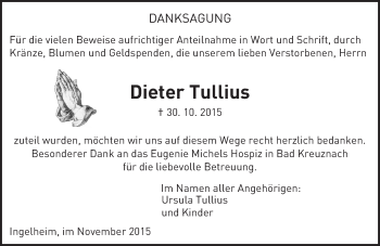 Traueranzeige von Dieter Tullius von  Allgemeine  Zeitung Ingelheim-Bingen