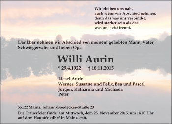 Traueranzeige von Willi Aurin von  Wiesbaden komplett
