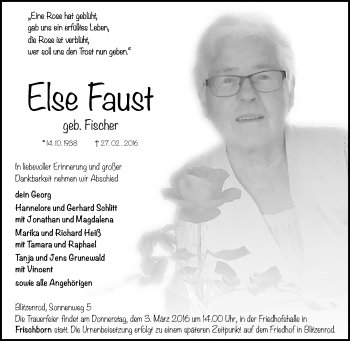 Traueranzeige von Else Faust von VRM Trauer