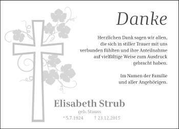 Traueranzeige von Elisabeth Strub von  Landskrone