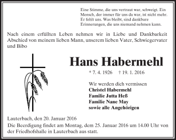 Traueranzeige von Hans Habermehl von VRM Trauer