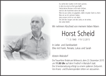 Traueranzeige von Horst Scheid von  Idsteiner Zeitung