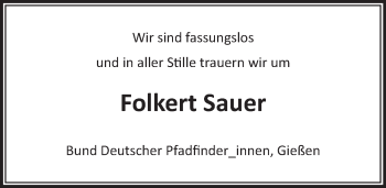 Traueranzeige von Folkert Sauer von  Gießener Anzeiger