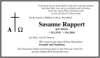 Traueranzeige von Susanne Ruppert von Trauerportal Rhein Main Presse