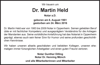 Traueranzeige von Martin Held von  Landskrone