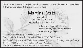 Traueranzeige von Martina Bertz von  Allgemeine Zeitung Mainz