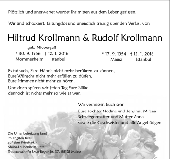 Traueranzeige von Hiltrud und Rudolf Krollmann von  Allgemeine Zeitung Mainz