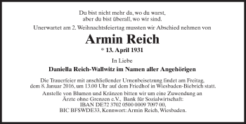 Traueranzeige von Armin Reich von  Wiesbaden komplett
