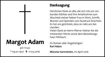 Traueranzeige von Margot Adam von  Allgemeine  Zeitung Ingelheim-Bingen