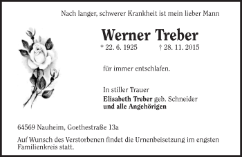 Traueranzeige von Werner Treber von  Mainspitze