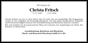 Traueranzeige von Christa Fritsch von  Gießener Anzeiger