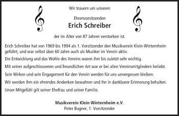 Traueranzeige von Erich Schreiber von  Allgemeine Zeitung Mainz