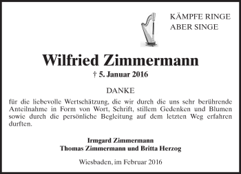 Traueranzeige von Wilfried Zimmermann von  Wiesbaden komplett