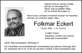 Traueranzeige von Folkmar Eckert von  WK-UTA/Aar-Bote