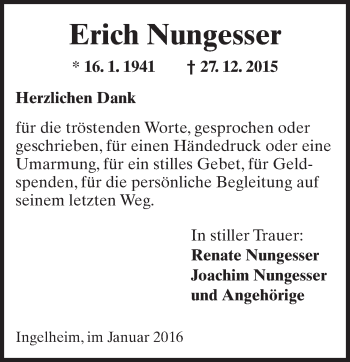 Traueranzeige von Erich Nungesser von  Allgemeine  Zeitung Ingelheim-Bingen
